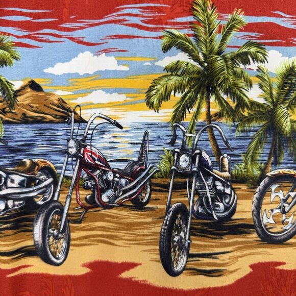 Hawaiian Reserve Collection Hawaii Aloha Shirt LARGE Red Island Motorcycle Bike - Picture 6 of 11